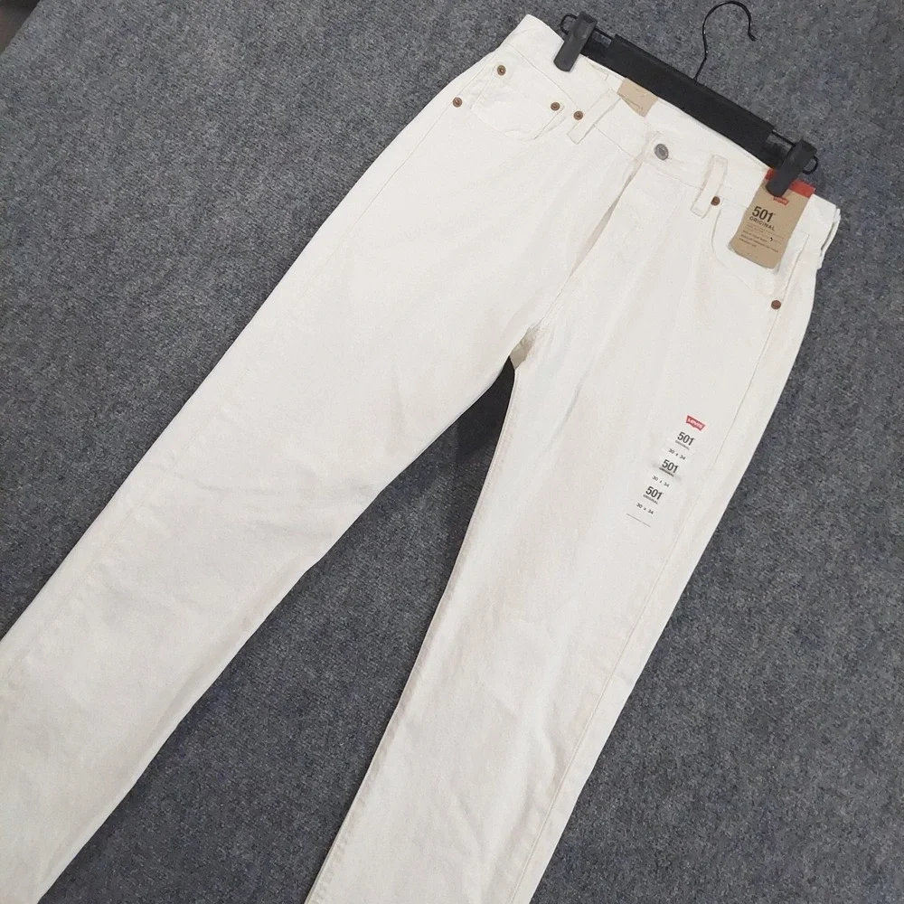 Levis 501 Original Jeans Mens 30x34 White 100% Cotton Button Fly Straight Denim